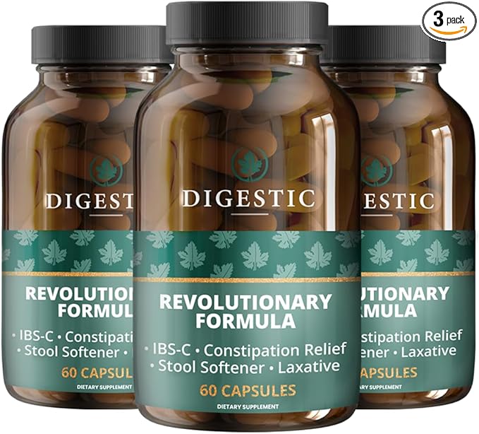 Digestic - Laxative for Constipation Relief, Stool Softener for IBS Severe and Strong Constipation 100% Natural - 180 Capsules - Colon Detox Cleanse, Gas and Bloating Stomach Relief for Adults