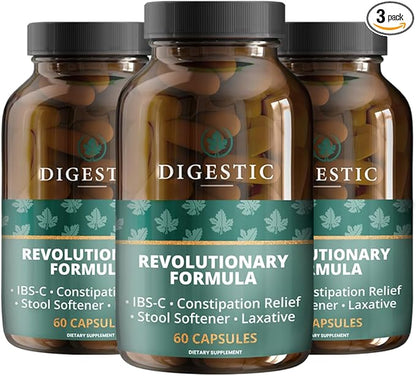 Digestic - Laxative for Constipation Relief, Stool Softener for IBS Severe and Strong Constipation 100% Natural - 180 Capsules - Colon Detox Cleanse, Gas and Bloating Stomach Relief for Adults