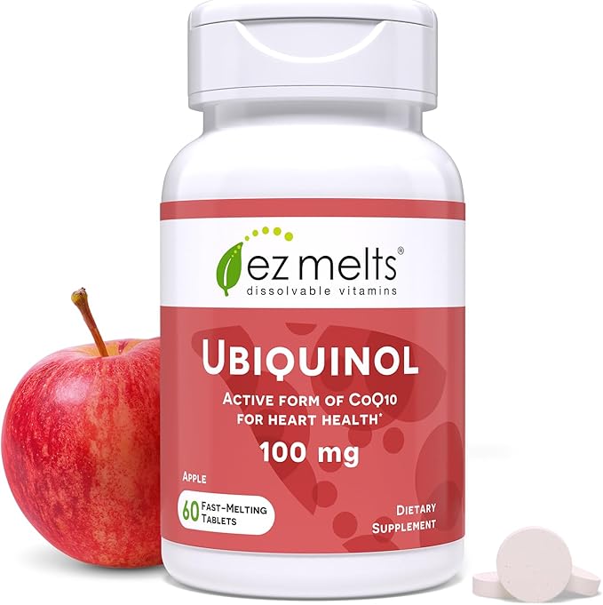 EZ Melts Dissolvable Ubiquinol 100mg, Active Form of CoQ10, Heart Health Supplements for Men & Women, Sugar-Free, 2-Month Supply