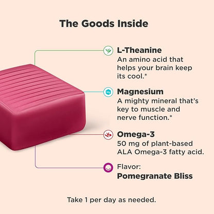 OLLY Chill Thinker Brainy Chews, Plus L-Theanine, Magnesium & Omega-3 for a Relaxed State of Mind, Pomegranate Blueberry Flavor, 20 Count
