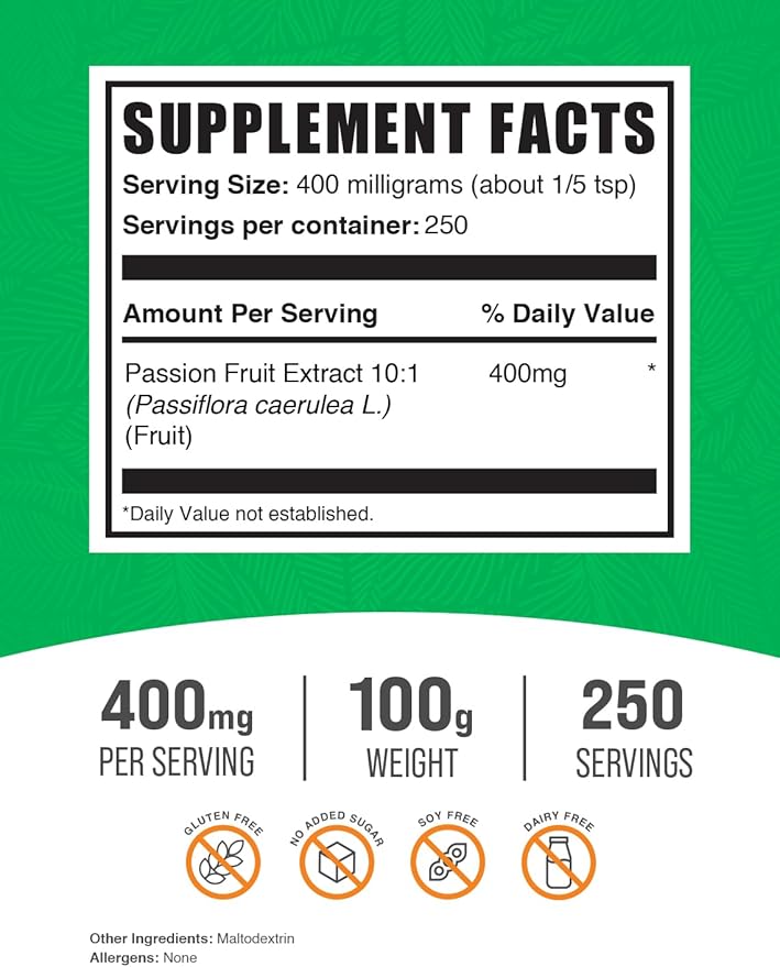 BulkSupplements.com Passion Fruit Extract Powder - Passion Fruit Supplement, Passion Fruit Powder - Gluten Free & No Added Sugar, 400mg per Serving, 100g (3.5 oz) (Pack of 1)