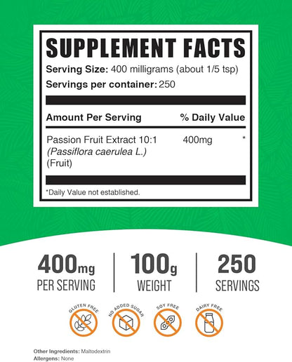 BulkSupplements.com Passion Fruit Extract Powder - Passion Fruit Supplement, Passion Fruit Powder - Gluten Free & No Added Sugar, 400mg per Serving, 100g (3.5 oz) (Pack of 1)