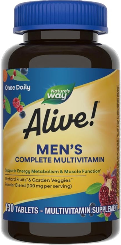 Nature's Way Alive! Men's Complete Daily Multivitamin, Supports Energy Metabolism & Muscle Function*, with B-Vitamins, Gluten Free, 130 Tablets (Packaging May Vary)