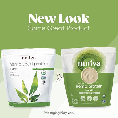 Nutiva Organic Cold-Pressed Raw Hemp Seed Protein Powder, Peak Protein, 3 Pound, USDA Organic, Non-GMO, Whole 30 Approved, Vegan, Gluten-Free & Keto, Plant Protein with Essential Amino Acids