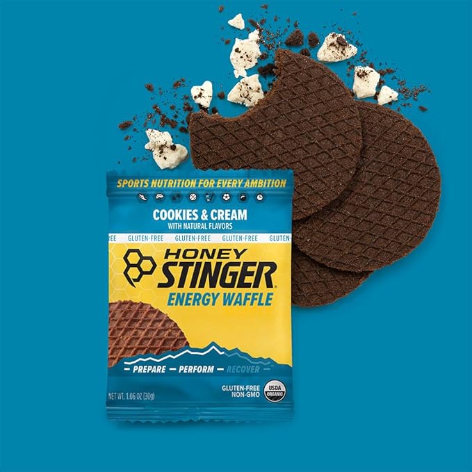Honey Stinger Gluten Free Organic Waffles -12 Count Variety Pack With Sticker and Polybag - Energy Source - 4 Units Each of Salted Caramel, Cinnamon and Cookies & Cream