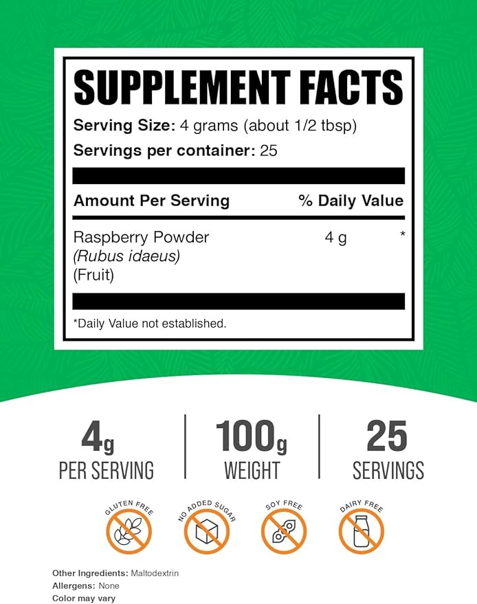 BulkSupplements.com Raspberry Powder - Antioxidant Powder - Dried Raspberries Powder - Raspberry Fruit Powder - Raspberry Flavoring Powder - Dried Fruits Powder (100 Grams - 3.5 oz)