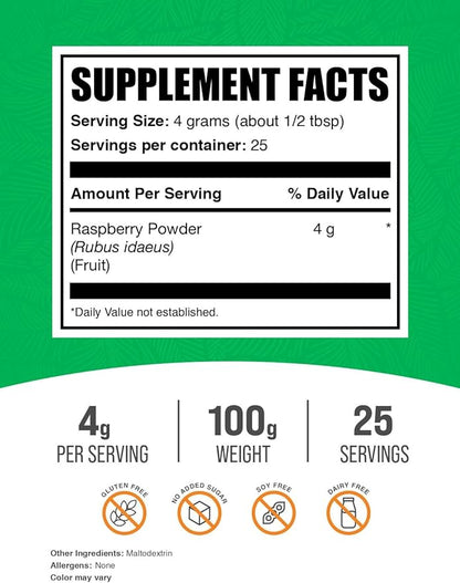 BulkSupplements.com Raspberry Powder - Antioxidant Powder - Dried Raspberries Powder - Raspberry Fruit Powder - Raspberry Flavoring Powder - Dried Fruits Powder (100 Grams - 3.5 oz)