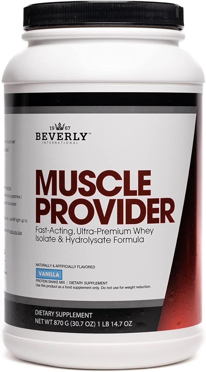 Beverly International Muscle Provider, 30 Servings, Vanilla. Super-Fast-Absorbing Whey Protein Powder for Recovery, Lean Muscle. Fills Your Muscles, not Your Stomach. Tastes Like Ice Cream!