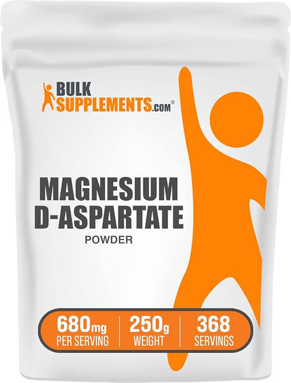 BulkSupplements.com Magnesium D-Aspartate Powder - Magnesium Supplement, High Absorption Magnesium - Gluten Free, 680mg (49mg of Magnesium) per Serving, 250g (8.8 oz) (Pack of 1)