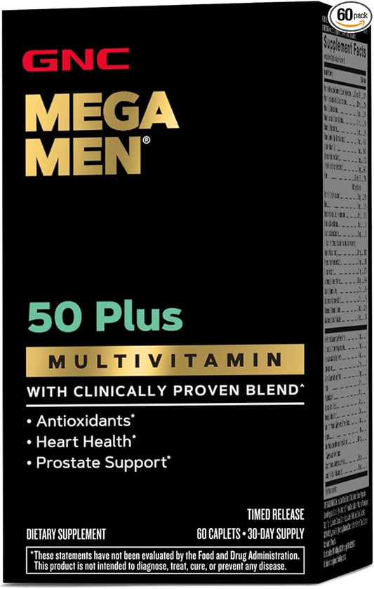 GNC Mega Men 50 Plus Multivitamin | Antioxidants | Heart Health | Prostate and Circulatory Support | 60 Count