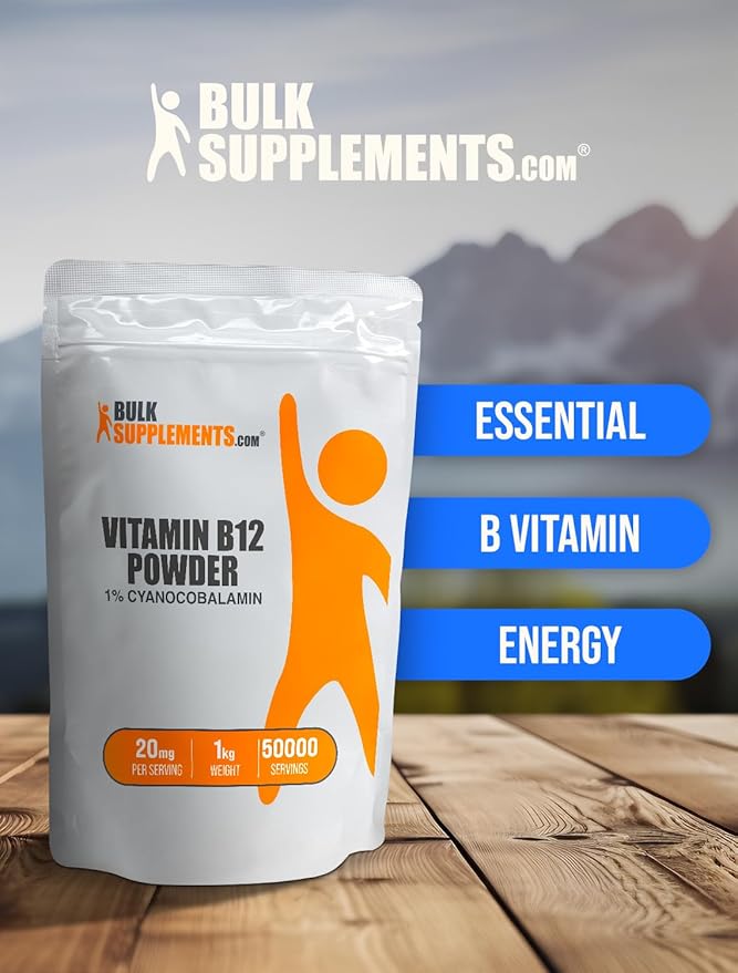 BulkSupplements.com Vitamin B12 Powder - as Cyanocobalamin, Vitamin B Supplement, Vitamin B12 200 mcg - Essential Vitamin, Gluten Free, 20mg per Serving, 5kg (11 lbs) (Pack of 5)