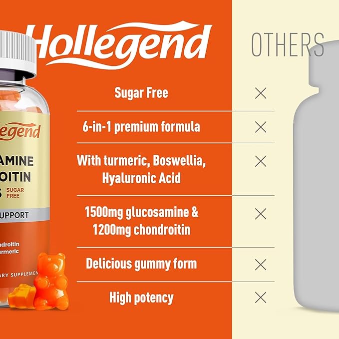 Glucosamine Chondroitin Gummies Sugar Free, Joint Support Gummies Supplements for Adults Men & Women, 1500mg Glucosamine Chewables with MSM Turmeric, 60 Count