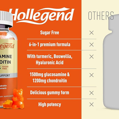 Glucosamine Chondroitin Gummies Sugar Free, Joint Support Gummies Supplements for Adults Men & Women, 1500mg Glucosamine Chewables with MSM Turmeric, 60 Count