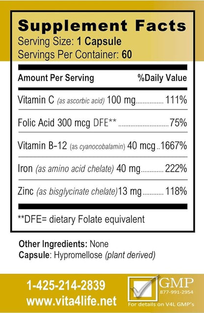 Iron Support 'Plus' Vitamin B-12 - Bariatric Supplement for Anemia - 60 Count