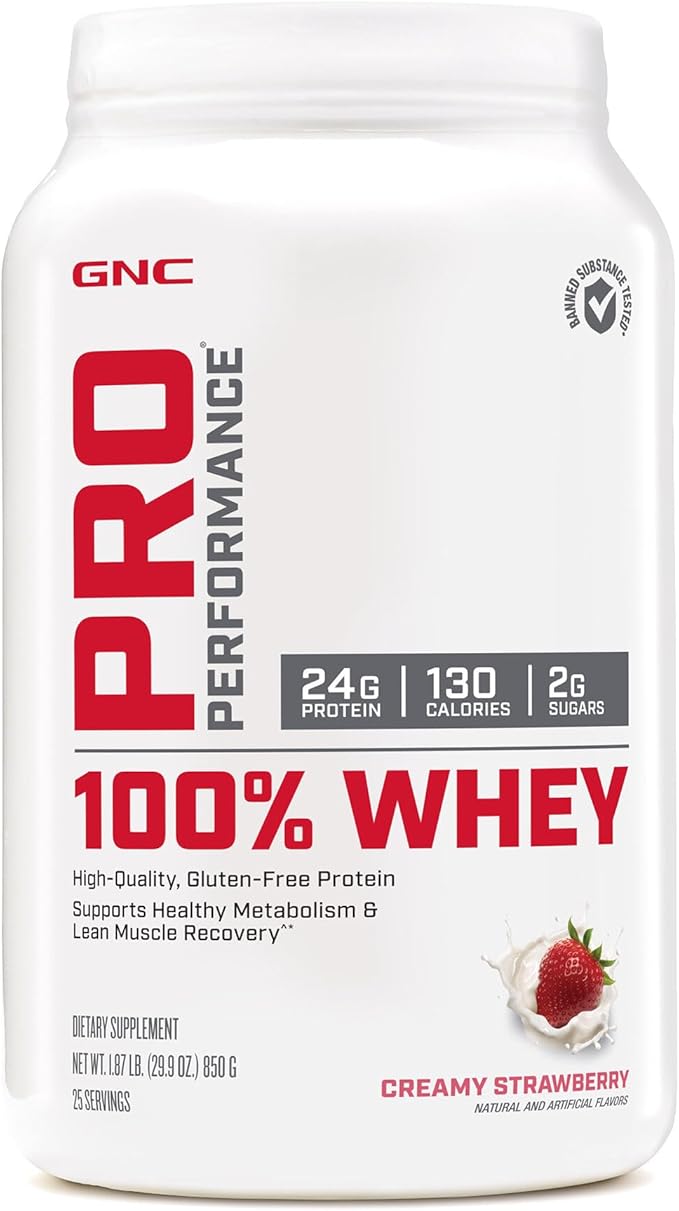 GNC Pro Performance 100% Whey Protein Powder | Supports Healthy Metabolism and Lean Muscle Recovery | Creamy Strawberry | 25 Servings