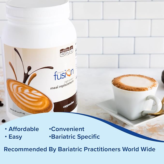 Bariatric Fusion Cappuccino Meal Replacement 27g Protein Powder, 21 Serving Tub for Bariatric Surgery Patients Including Gastric Bypass & Sleeve Gastrectomy - No Gluten, Aspartame or Sugar