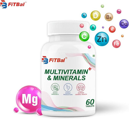 Multivitamin + Minerals - Improve Immunity,Support Energy Production & Overall Health - 60 Tablets