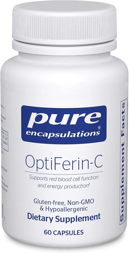 Pure Encapsulations OptiFerin-C - for Red Blood Cells & Energy - Iron Absorption Support - Energy Supplement* - Vitamin C Enriched - Gluten Free & Non-GMO - 60 Capsules