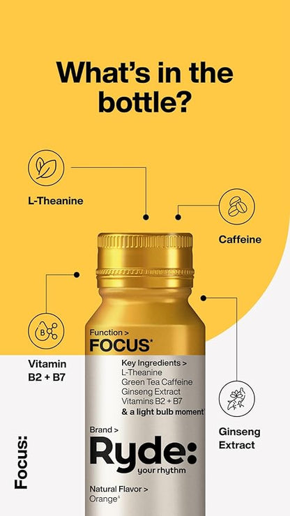 Ryde: Discovery Pack | Energize, Focus & Relax Shots | Green Tea Caffeine, Taurine, Ginseng, B Vitamins, L-Theanine, Lemon Balm, Chamomile | 0 Calories, 0 Sugar | Variety Pack – Try Them All (24 Pack)