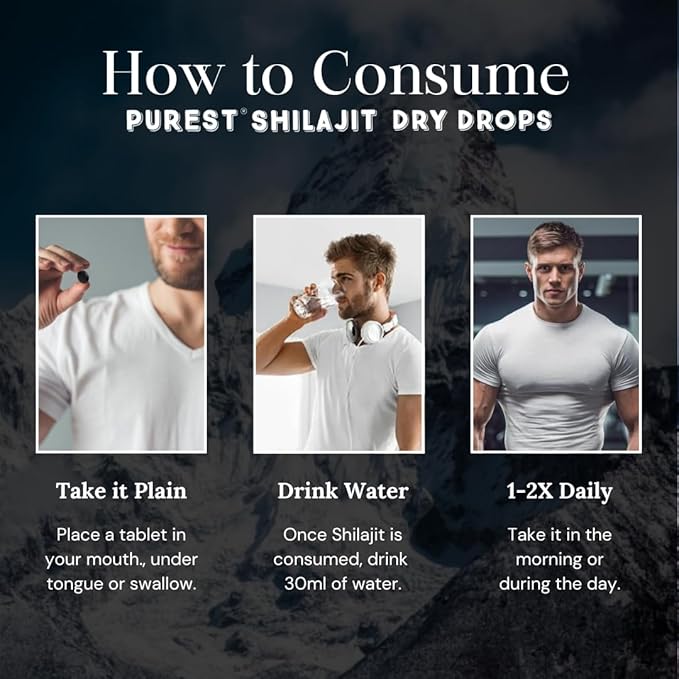 Pure Himalayan Shilajit Dry Drops, 100% Pure Natural Shilajit, Grade A, Max Potency 85+ Clean Trace Minerals & Fulvic Acid for Energy, Metabolism & Immune Support Supplement for Men & Women (60 tabs)