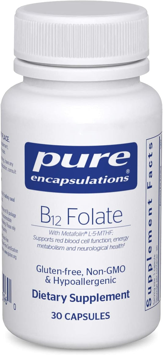 Pure Encapsulations B12 Folate - Energy Supplement to Support Nerves, Energy Metabolism & Cognitive Support* - with Vitamin B Folate as Metafolin - 30 Capsules