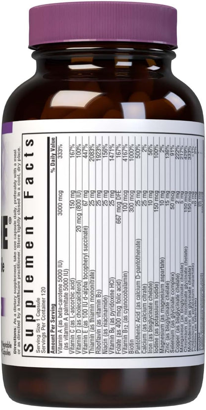 Bluebonnet Nutrition Multi One (With Iron) Vegetable Capsules, Complete Full Spectrum Multiple Vitamin Supplement, B Vitamins, Gluten & Milk free, kosher, 4 Month Supply, 120 Count