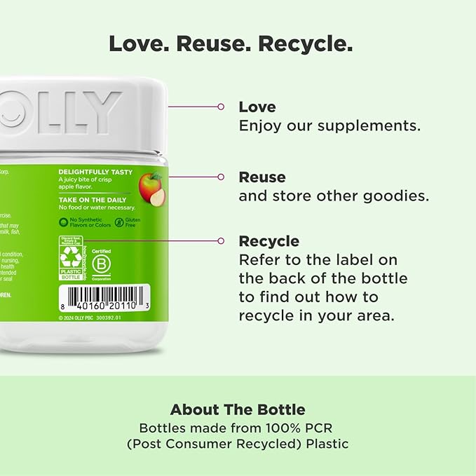 OLLY Metabolism Gummy Rings, Apple Cider Vinegar, Vitamin B12, Chromium, Energy and Digestive Health, Chewable Supplement, Apple Flavor - 30 Count