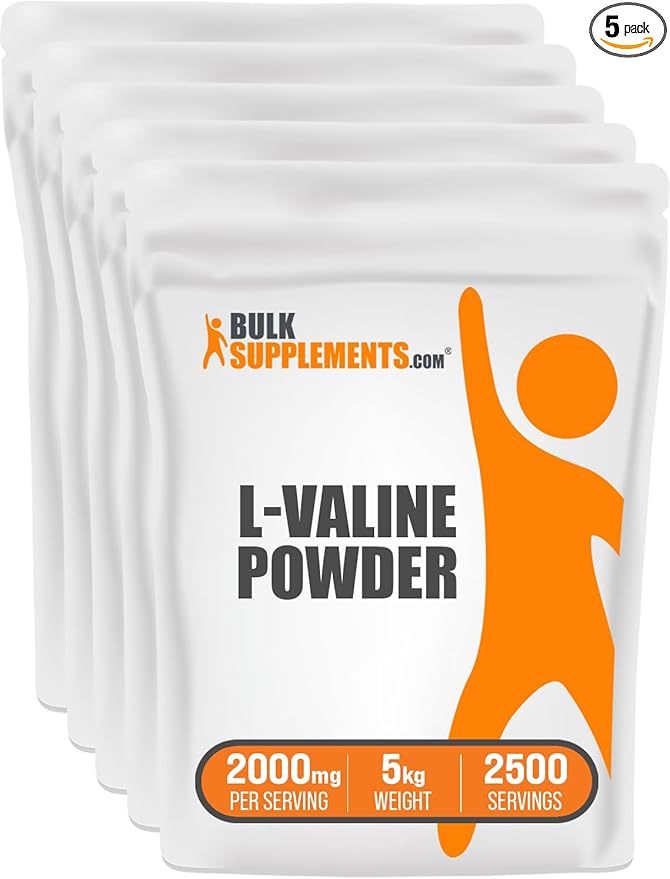 BulkSupplements.com L-Valine Powder - Valine Supplement, Valine Amino Acids - BCAA Supplement, L-Valine 2000mg - Gluten Free, 2000mg per Serving, 5kg (11 lbs) (Pack of 5)