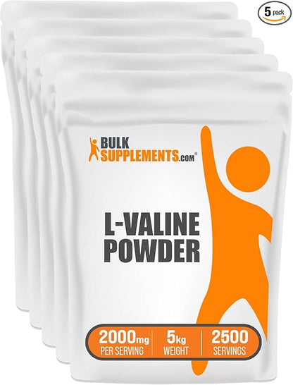 BulkSupplements.com L-Valine Powder - Valine Supplement, Valine Amino Acids - BCAA Supplement, L-Valine 2000mg - Gluten Free, 2000mg per Serving, 5kg (11 lbs) (Pack of 5)