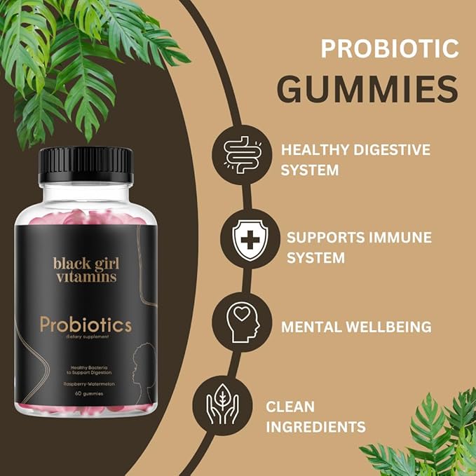 Black Girl Vitamins - Probiotic Gummies for Digestive Health and Immune Support, Gluten-Free Vitamins, (Raspberry-Watermelon), 60ct