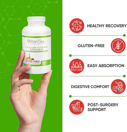 BariSlim Bariatric Calcium Citrate with Magnesium and Vitamin D Tabs - 500 mg of Calcium Citrate Per Serving - Formulated for Patients After Weight Loss Surgery | Tropical Punch (90 Servings)