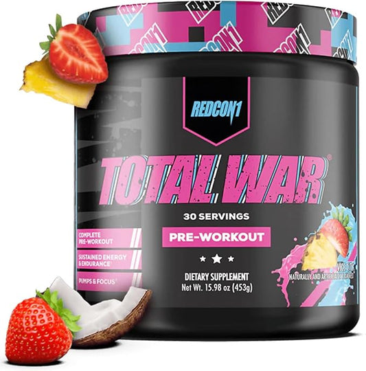 REDCON1 Total War Pre Workout - L Citrulline, Malic Acid, Green Tea Leaf Extract for Pump Boosting Pre Workout for Women & Men - 3.2g Beta Alanine to Reduce Exhaustion, Vice City 30 Servings