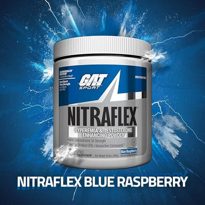 GAT SPORT Nitraflex Advanced Pre-Workout Powder, Increases Blood Flow, Boosts Strength and Energy, Improves Exercise Performance, (Blue Raspberry, 30 Servings)