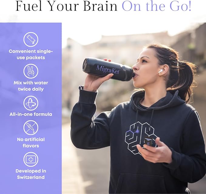 MigraKet Migraine Medical Food - Supports Brain Health and Energy Metabolism - Multivitamins Replacement - Drug-free, Gluten-Free, Dairy-Free, Vegan - Orange Flavored - 30 Sachets