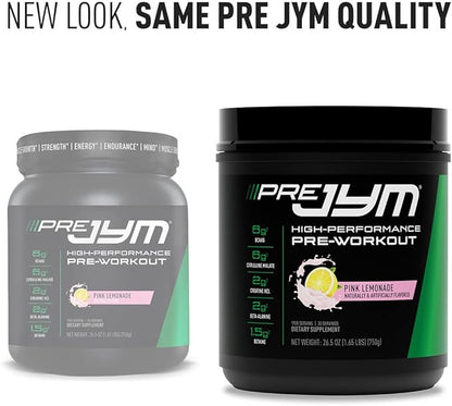 JYM Supplement Science Pre JYM Pink Lemonade Pre Workout Powder for Men & Women, BCAAs, Nootropics, Creatine HCI, Citrulline, Beta-Alanine, Betaine, Taurine, Huperzine, 30 Servings