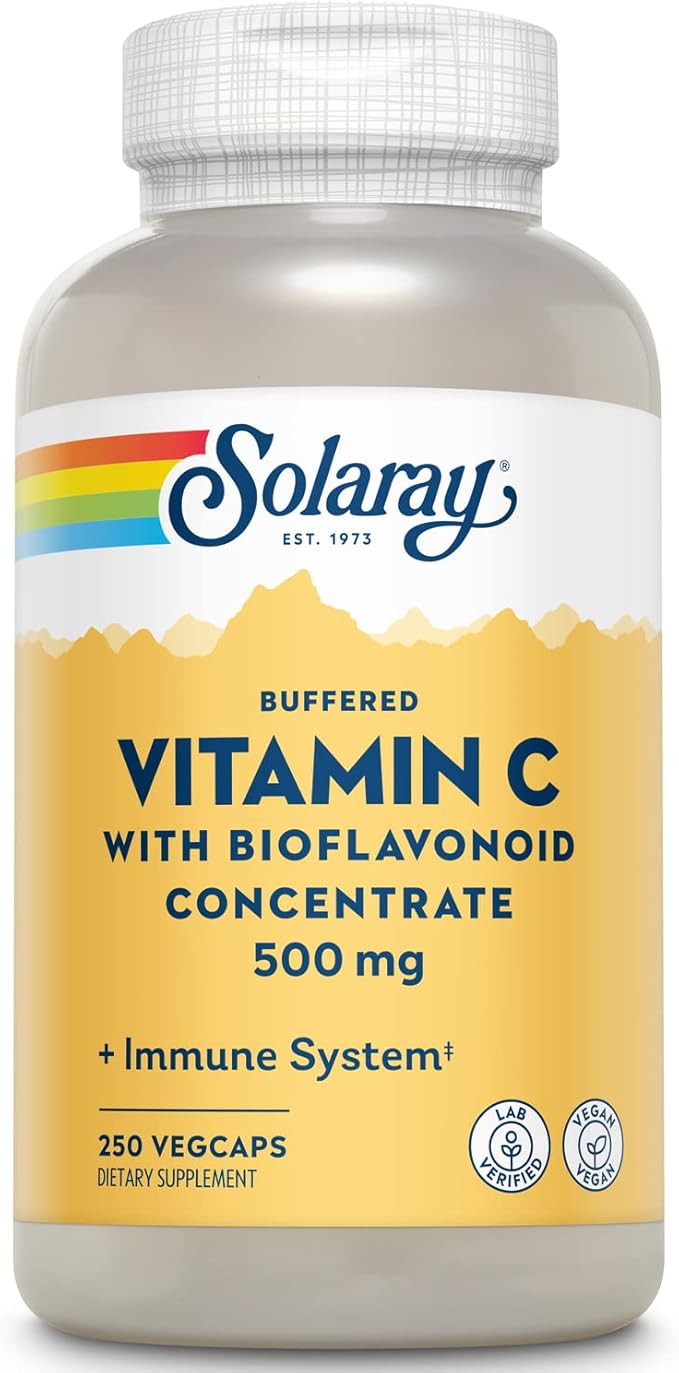 Solaray Buffered Vitamin C 500mg - with Bioflavonoids, Rose HIPS and Acerola Cherry - Immune Support Supplement - Easy to Digest, Vegan, Lab Verified, 60-Day Guarantee - 250 Servings, 250 VegCaps