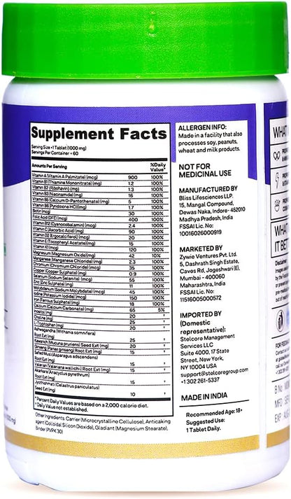Daily Men’s Multivitamins Tablets | Multivitamins for Men’s Daily Stamina, Improved Energy & Better Immunity | with Daily 23 Minerals, Ashwagandha, Akarkara & Choline, 60 Capsules