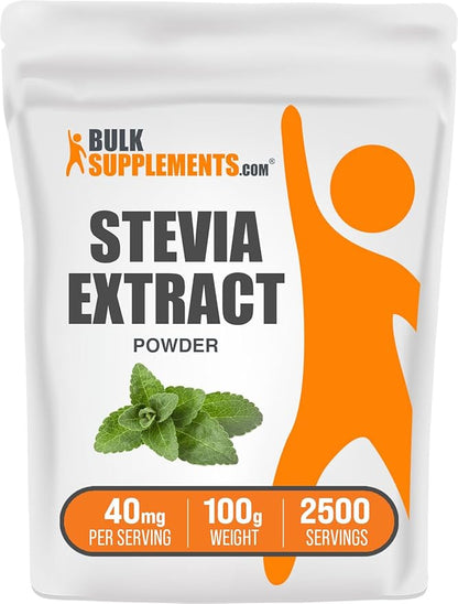 BulkSupplements.com Stevia Extract Powder - Stevia Sweetener, Pure Stevia Powder - Zero Calorie Sweetener, Gluten Free, 40mg per Serving, 100g (3.5 oz) (Pack of 1)