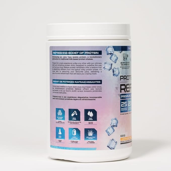 Protein Refresher (25 Servings) - Revolutionary Juice-Type Whey Protein Powder for Fitness, Bodybuilding, Gym, or for Bigger Protein Intake (25 Scoops, Lemon Iced Tea)