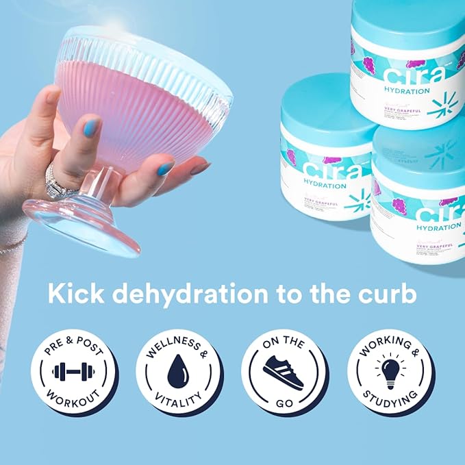 Cira Hydration Electrolyte Powder for Women (45 Servings) x Alicia McCarvell's Electrolyte Drink Mix with Himalayan Salt for Dehydration Relief - Very Grapeful