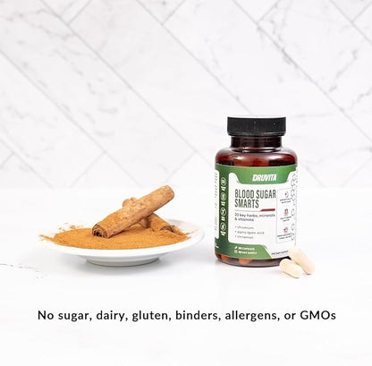 Blood Sugar Smarts Dietary Supplement 20 Key Herbs, Minerals & Vitamins with Chromium, ALA, Cinnamon & Bitter Melon for Men Women Non-GMO Natural (60 Capsules + 1 Portable Container)