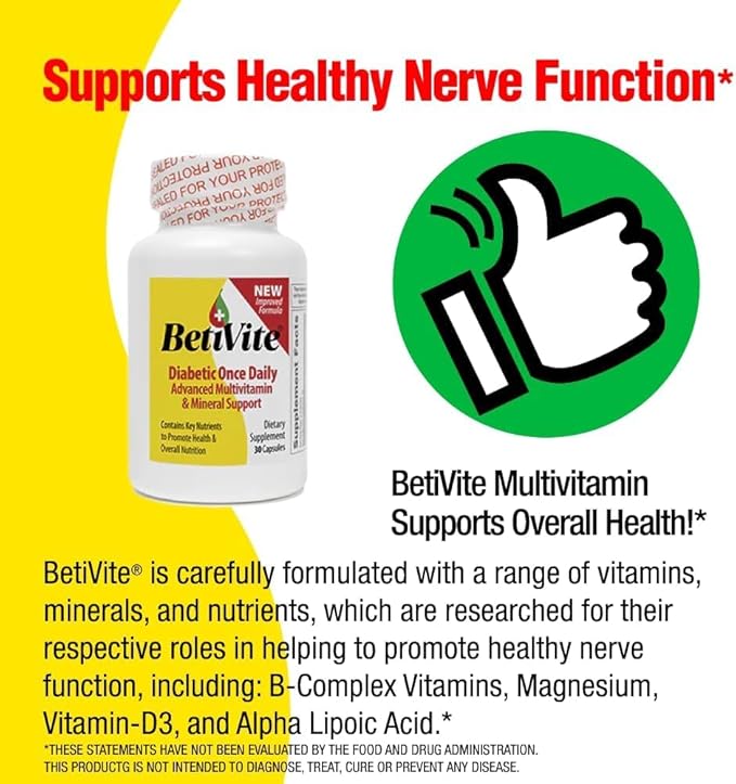 BetiVite Multi Vitamins Support Healthy Nerve Function & Eye Health, Contains ALA, Lycopene and Lutein to promote overall health, 30 Day Supply