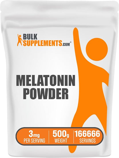 BulkSupplements.com Melatonin Powder - Sleep Supplement, Melatonin for Adults, Melatonin 3 mg - Vegan Melatonin, Pure & Gluten Free, 3mg per Serving, 500g (1.1 lbs) (Pack of 1)