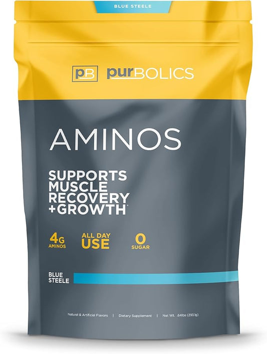 Aminos | 4g of Free-Form Amino Acids, Beta-Alanine, 0 Sugar & 60 Servings (Blue Steele)