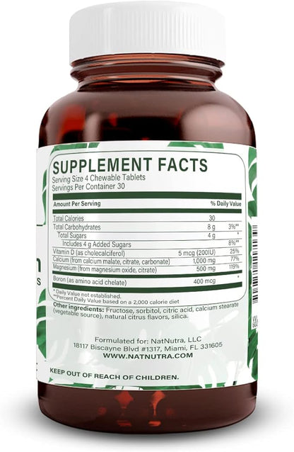 Natural Nutra Chewable Calcium Supplement for Bone Strength, Promotes Muscle Health, Maintain Teeth, Support Nerve Health, and Cardiovascular Health, 120 Tablets