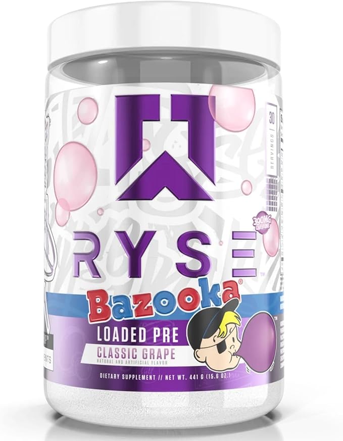 Ryse Loaded Pre Workout Powder Supplement for Men & Women | Pumps, Energy, Focus | Beta Alanine + Citrulline | 390mg Caffeine | 30 Servings (Bazooka Grape)