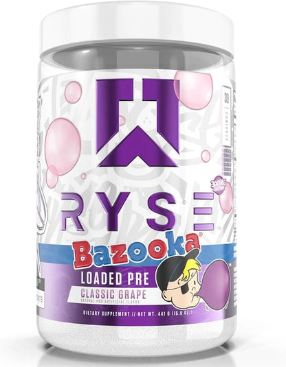 Ryse Loaded Pre Workout Powder Supplement for Men & Women | Pumps, Energy, Focus | Beta Alanine + Citrulline | 390mg Caffeine | 30 Servings (Bazooka Grape)