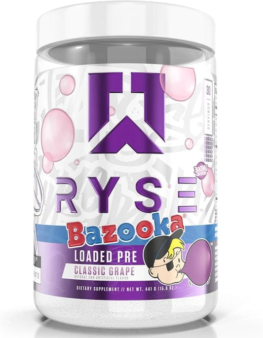 Ryse Loaded Pre Workout Powder Supplement for Men & Women | Pumps, Energy, Focus | Beta Alanine + Citrulline | 390mg Caffeine | 30 Servings (Bazooka Grape)