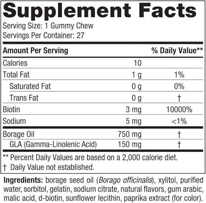 Nordic Naturals Zero Sugar Hair & Skin Gummy Chews, Strawberry Lemonade - 27 Gummy Chews - Biotin + GLA from Borage Oil - Promotes Healthy Balance of Fats in Skin - Non-GMO - 27 Servings