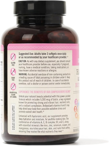 NatureWise Hair Skin and Nails Vitamin, Biotin 5000mcg w/Hyaluronic Acid, Collagen for Women with C, B Complex, D3, A, E, Iron - Non-GMO, Gluten Free - 150 Softgels[50-Day Supply]